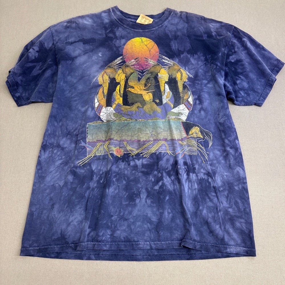 The Mountain Men XL Blue Tie Dye Native American Wolf Eagle Graphic T-Shirt